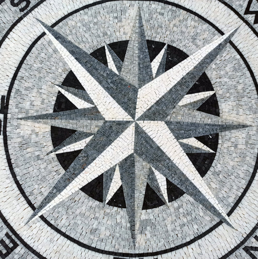 Handmade Nautical Compass Mosaic Tile Medallion (32" Diameter)