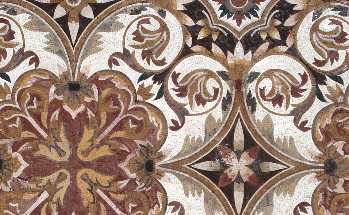 Handmade Natural Stone Mosaic Rug: Floral Tile Art (100” x 60")