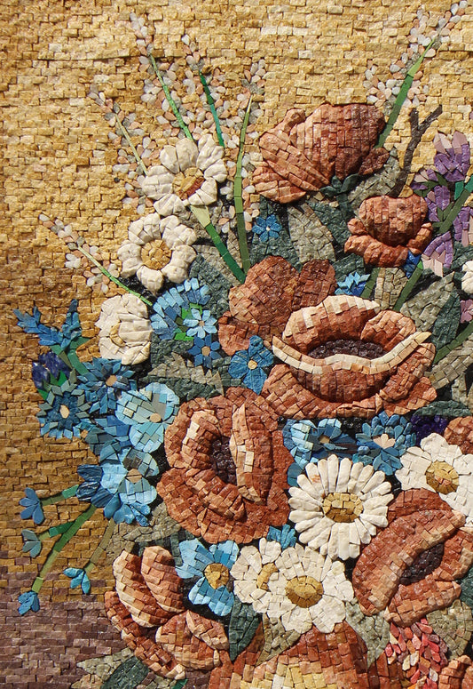 36"x24" Floral Mosaic Wall Art – Vibrant Flower Design, Decorative Home Accent, Customization Available