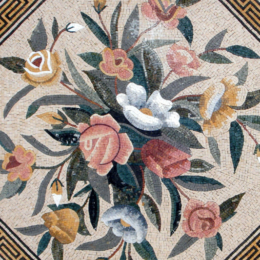 Handmade Marble Mosaic: Roses Bouquet Decorative Tile (48" x 48")