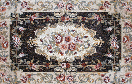 Floral Marble Mosaic Rug: Handmade Stone Art (96” x 60")