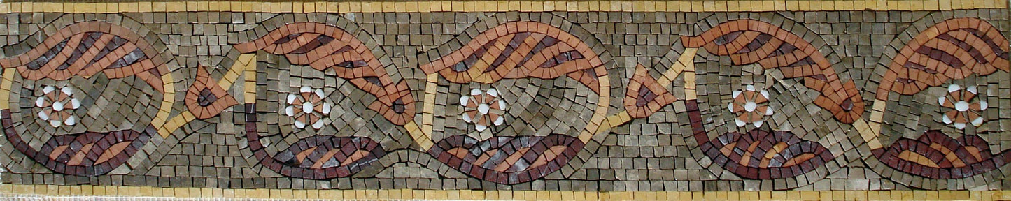 Botanical Floral Mosaic Border Tile: Marble Wall Art (8"x40")