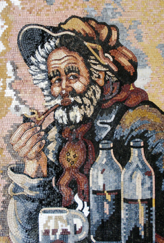 SELURTIS MOSAIC TILES |G. Selurtis Man Smoking Pipe Art Mosaic Tiles For Living Room Walls | Tiles For Interior And Outdoor Walls Decor