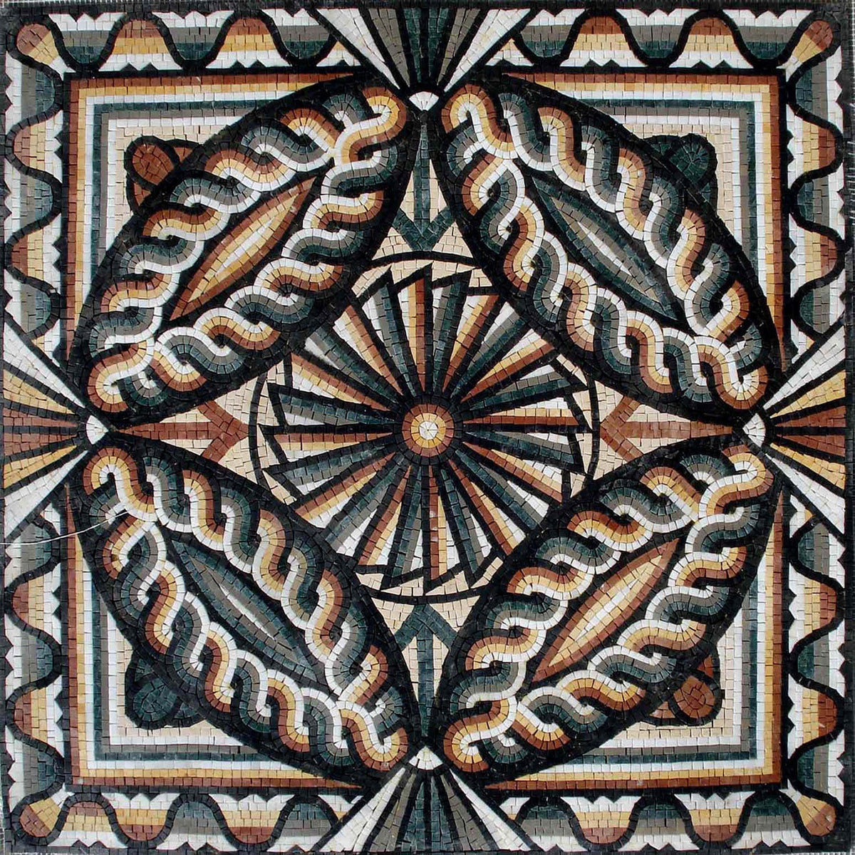 32" Medallion Marble Mosaic Tile: Inlay Art, Indoor/Outdoor