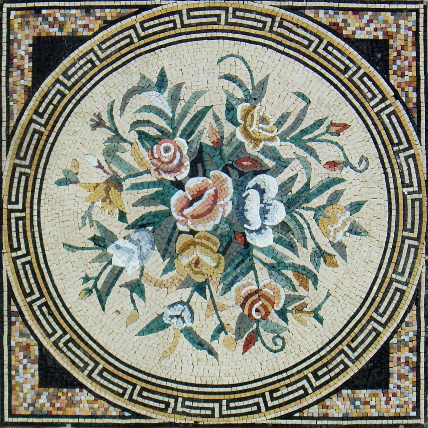 Handmade Marble Mosaic Tile Art: 48" Floral Vine Wall Decor