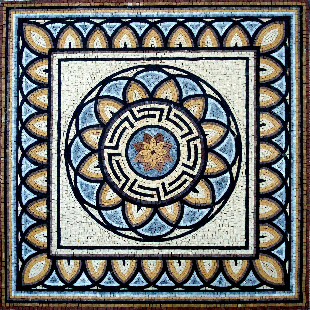 40" Medallion Marble Mosaic Tile: Handmade Inlay Artwork