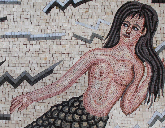 Handmade Mermaid Mosaic Tile Art: Stone Backsplash ( 40" x 30" )