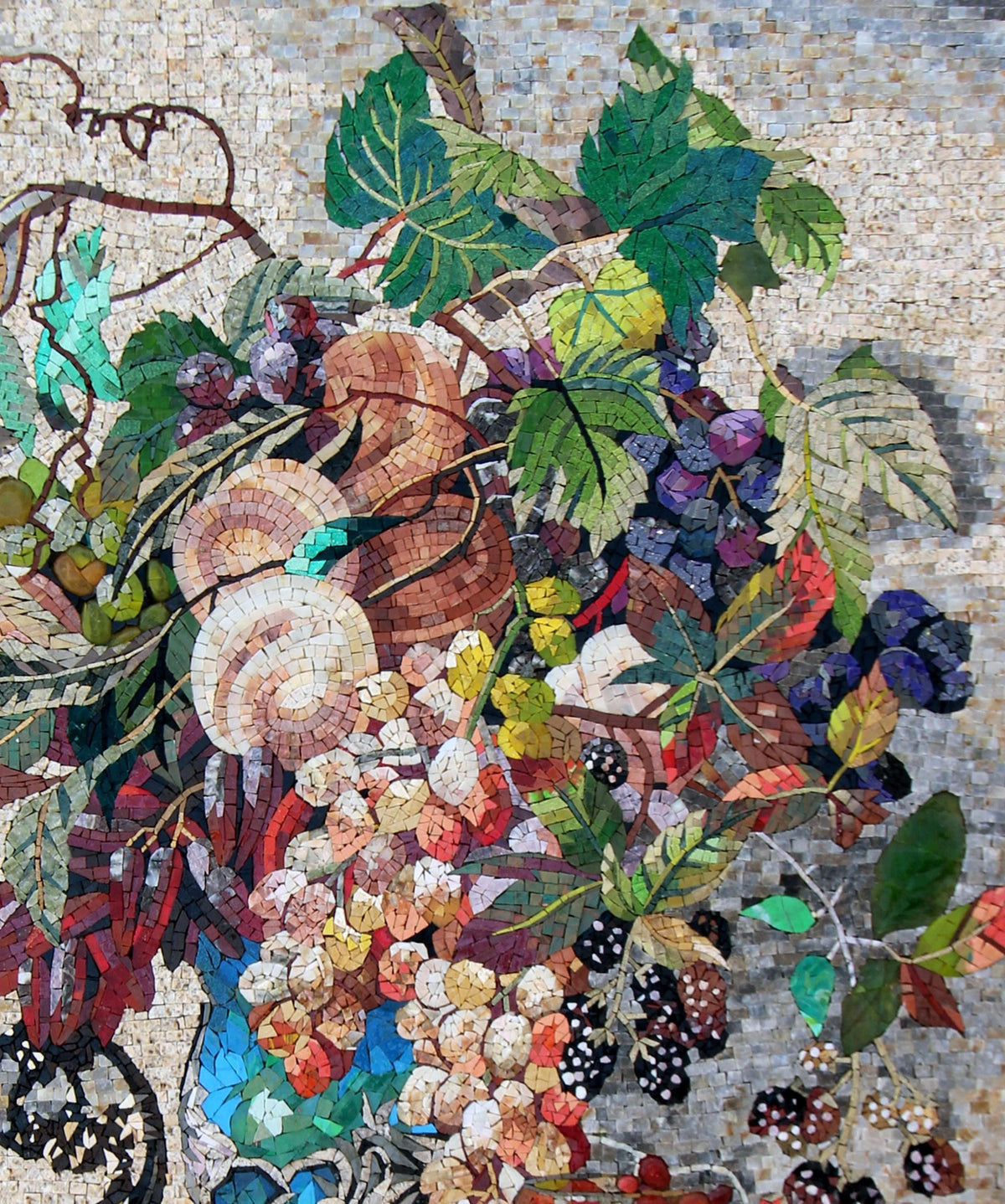 48"x40" Flower and Fruit on Table Mosaic Wall Art – Still Life Scene, Elegant Home Decor, Customization available