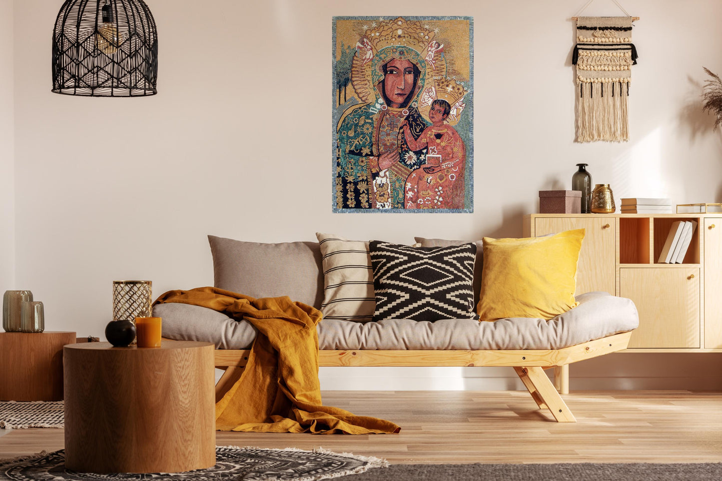 32x52 Mary and Jesus Mosaic – Religious Christian Decor, Eclectic Sacred Portrait, customization available