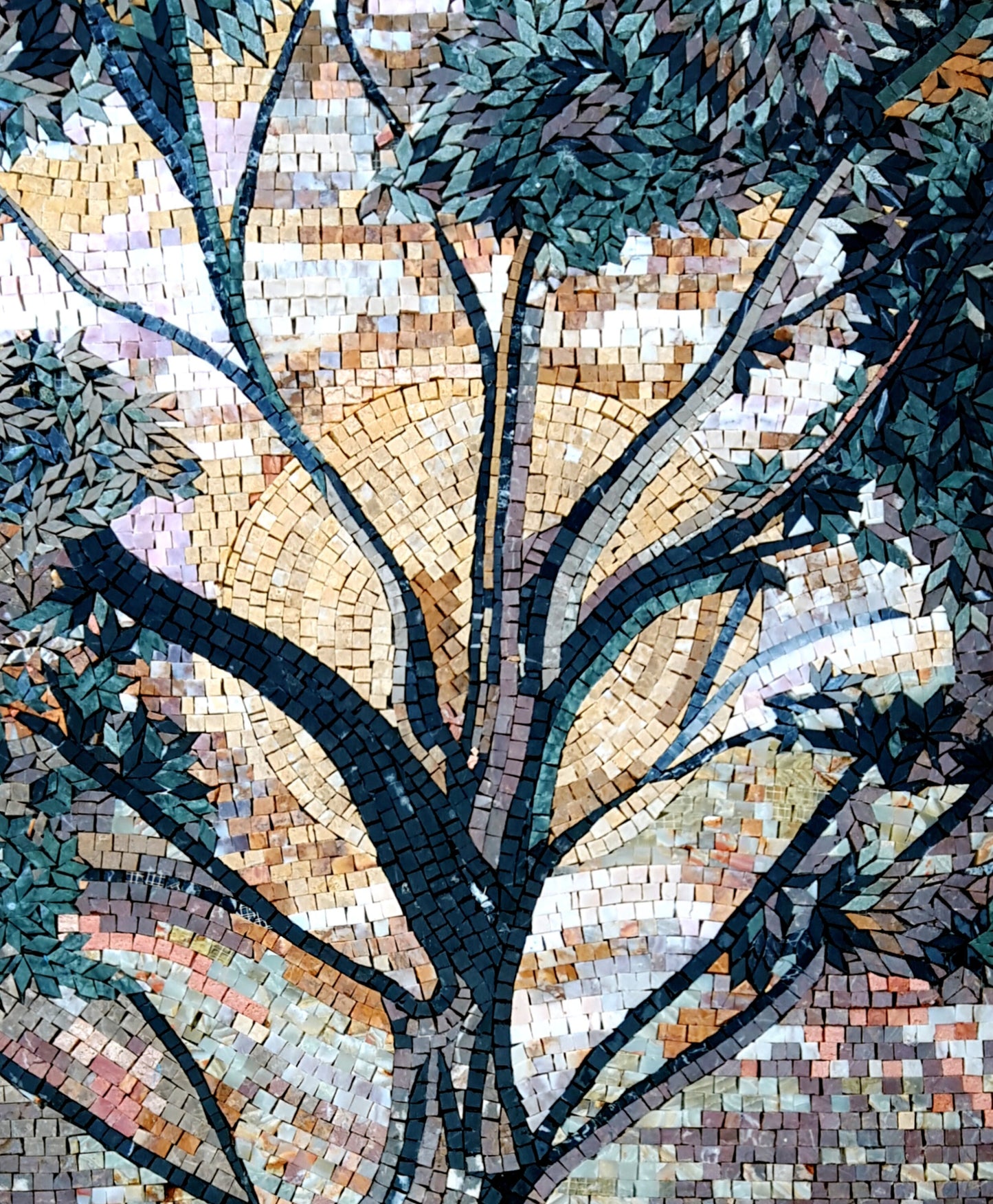 Handmade Marble Mosaic: Botanical Tree Wall Art (44” x 36”)