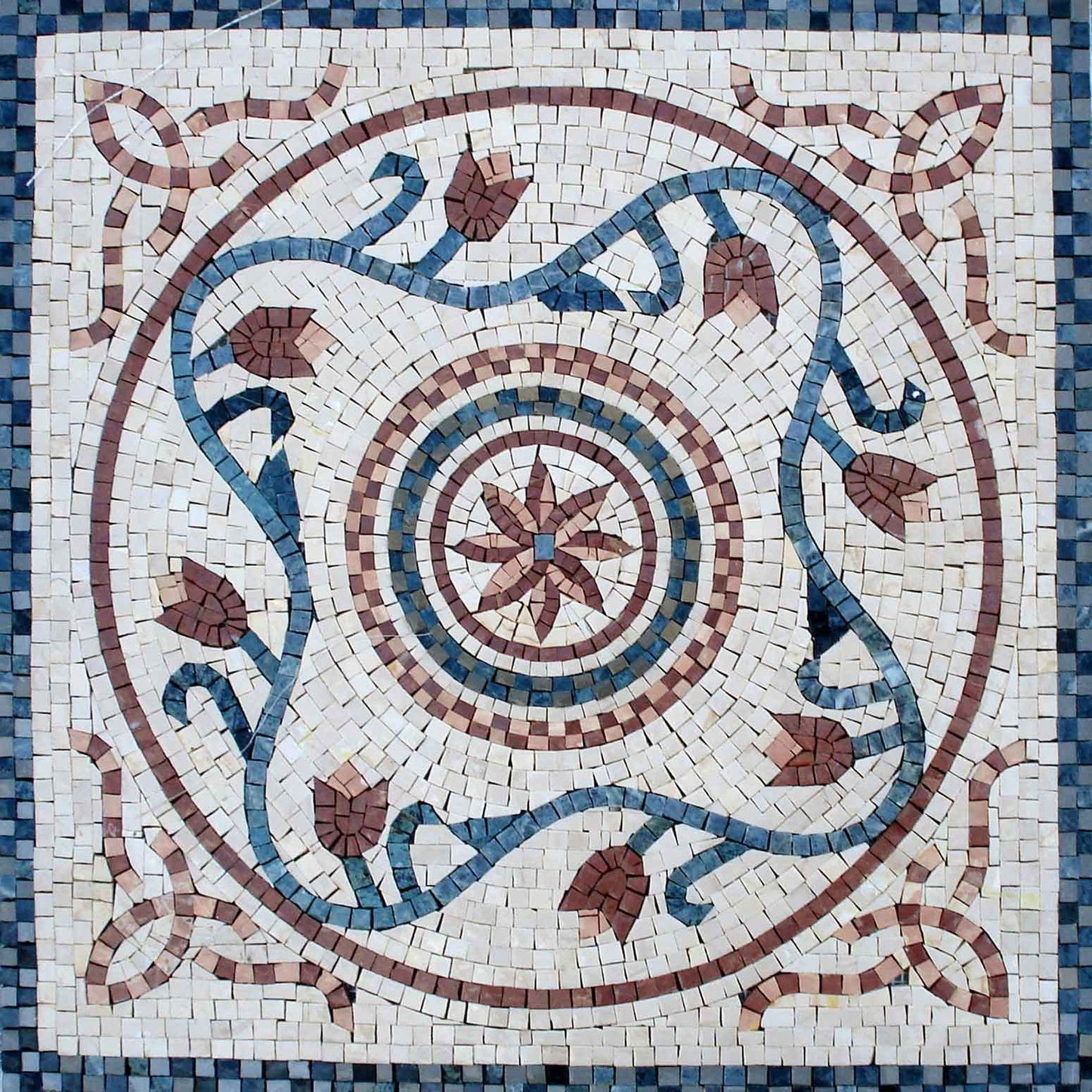 32" Medallion Marble Mosaic Tile: Floral Inlay Artwork