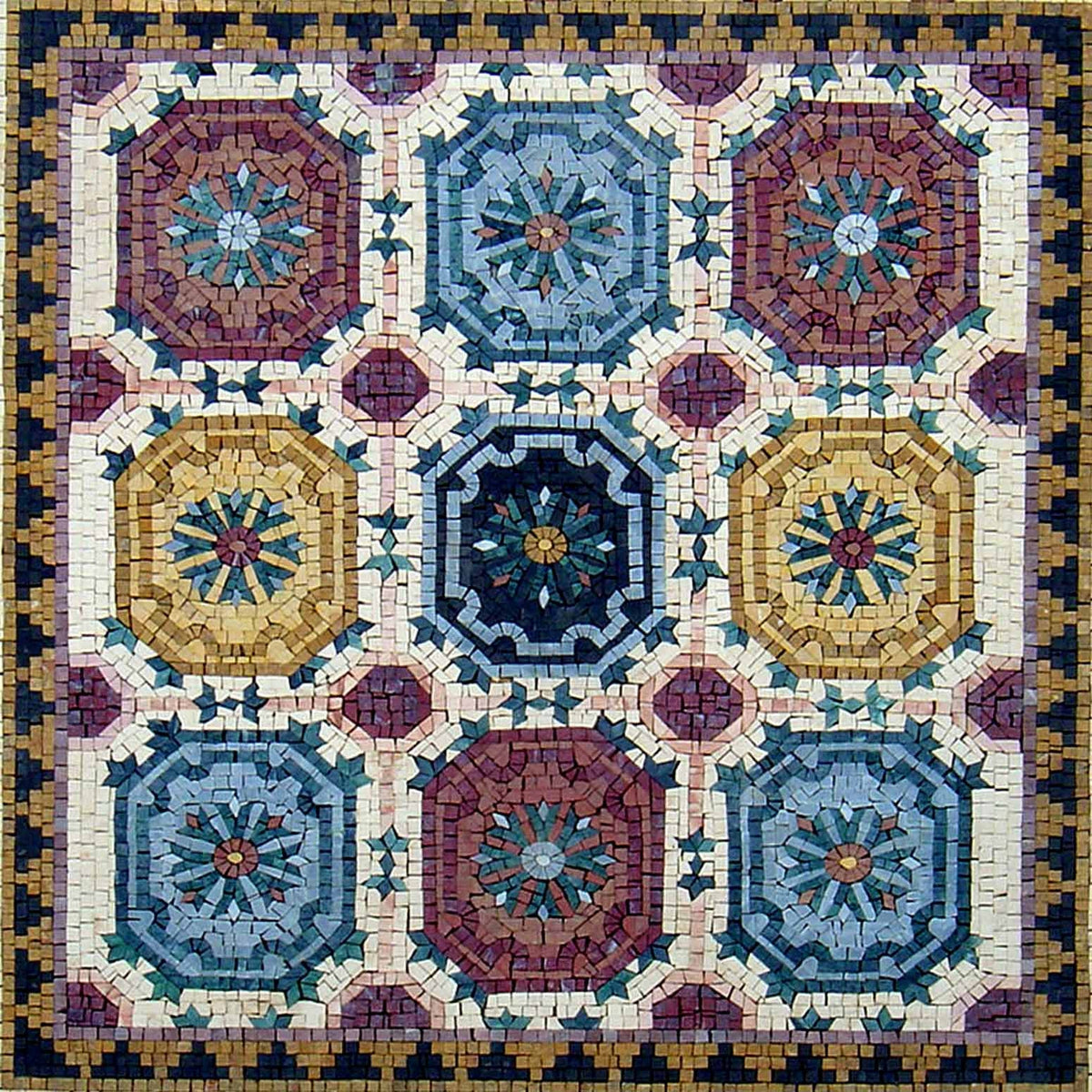 32" Medallion Mosaic Tile: Colorful Marble Square Mural