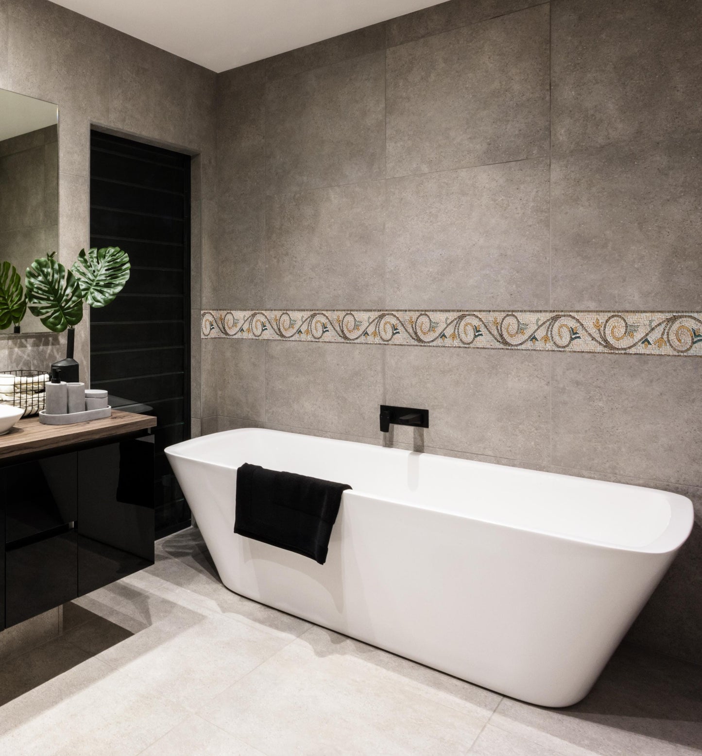6″ Neutral Swirl Border Mosaic – Handmade Marble Tile Trim, Subtle Backsplash Accent, Customization Available
