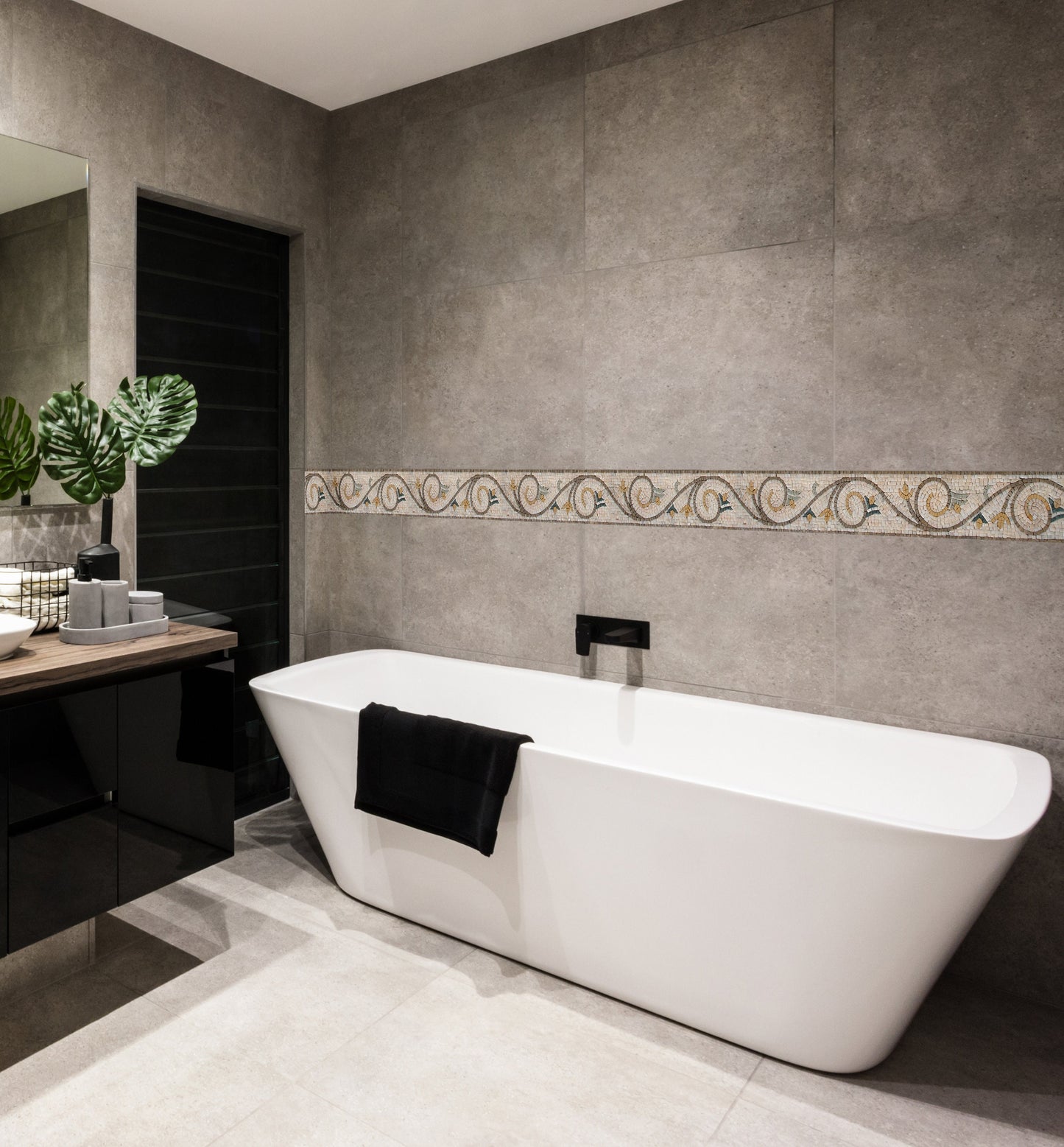 Botanical Mosaic Border: Marble Floral Wall Tile, 40"x6"