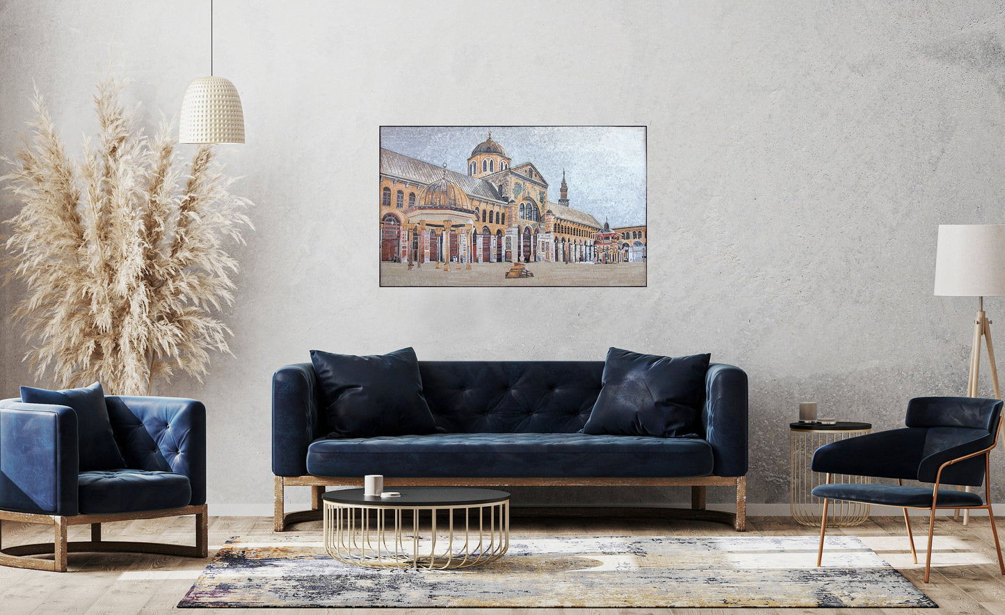 Umayyad Mosque Mosaic: Handmade Marble Tile Mural (80” x 48”)