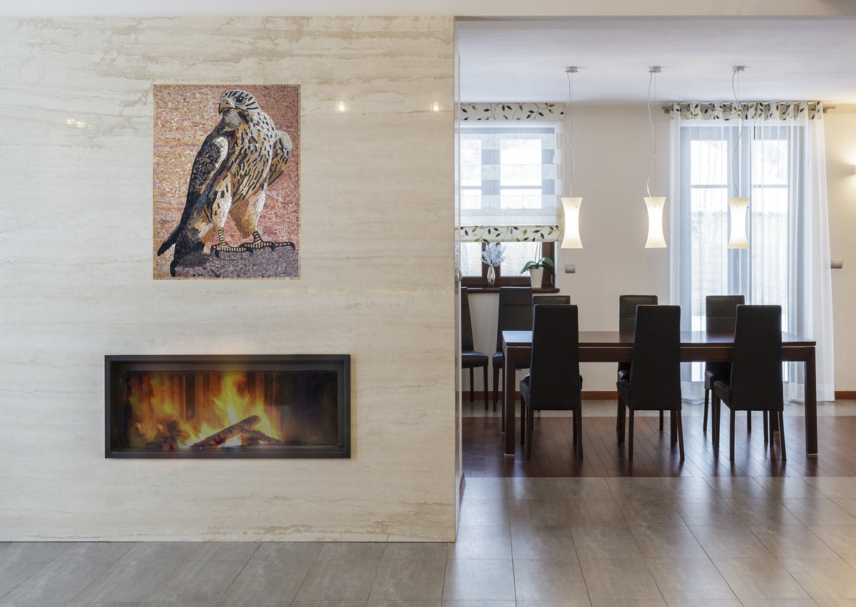 Falcon Mosaic Tile Art: Handmade Stone Bird Backsplash (40x30)