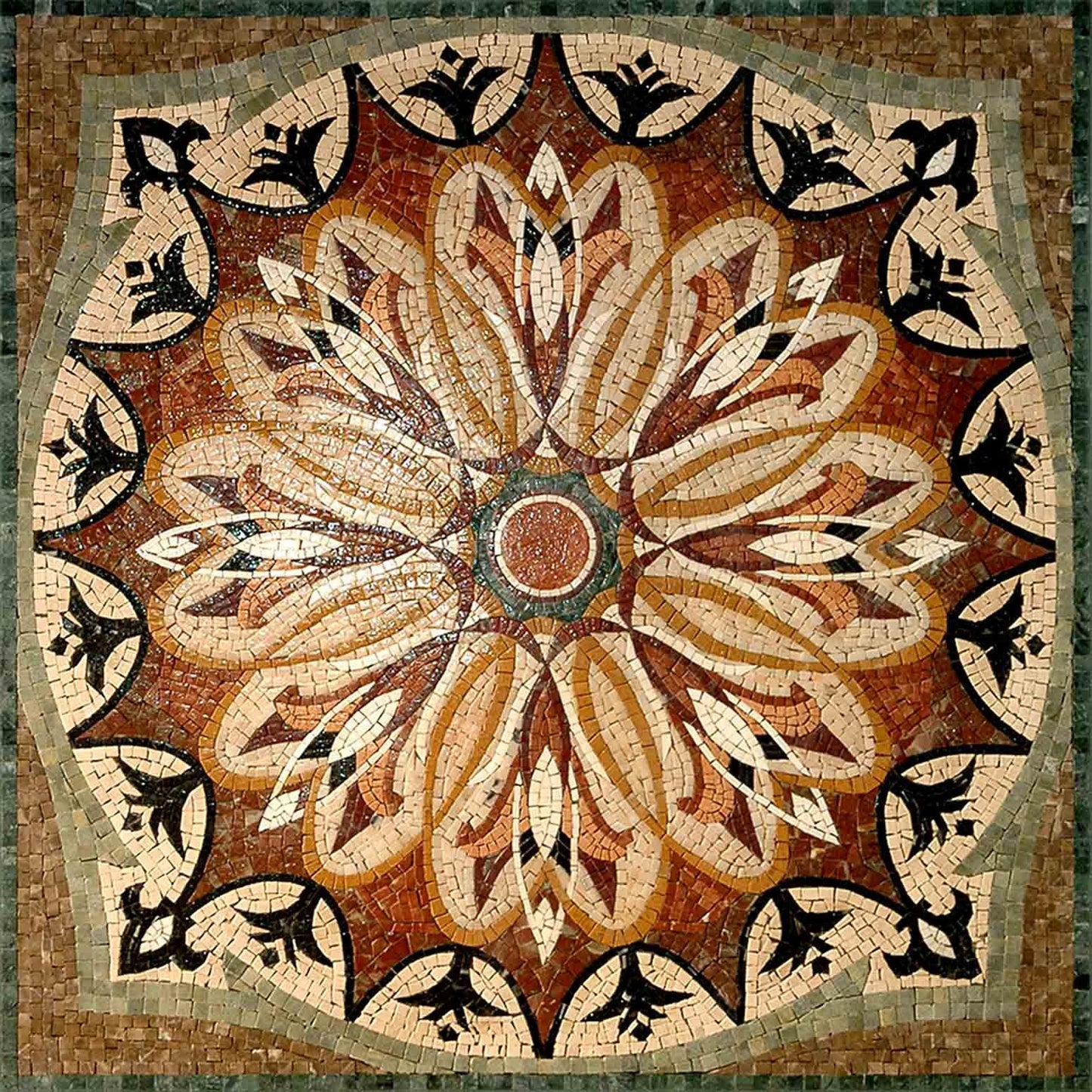 40" Floral Marble Mosaic Tile: Geometric Flooring, Hallway, Walls