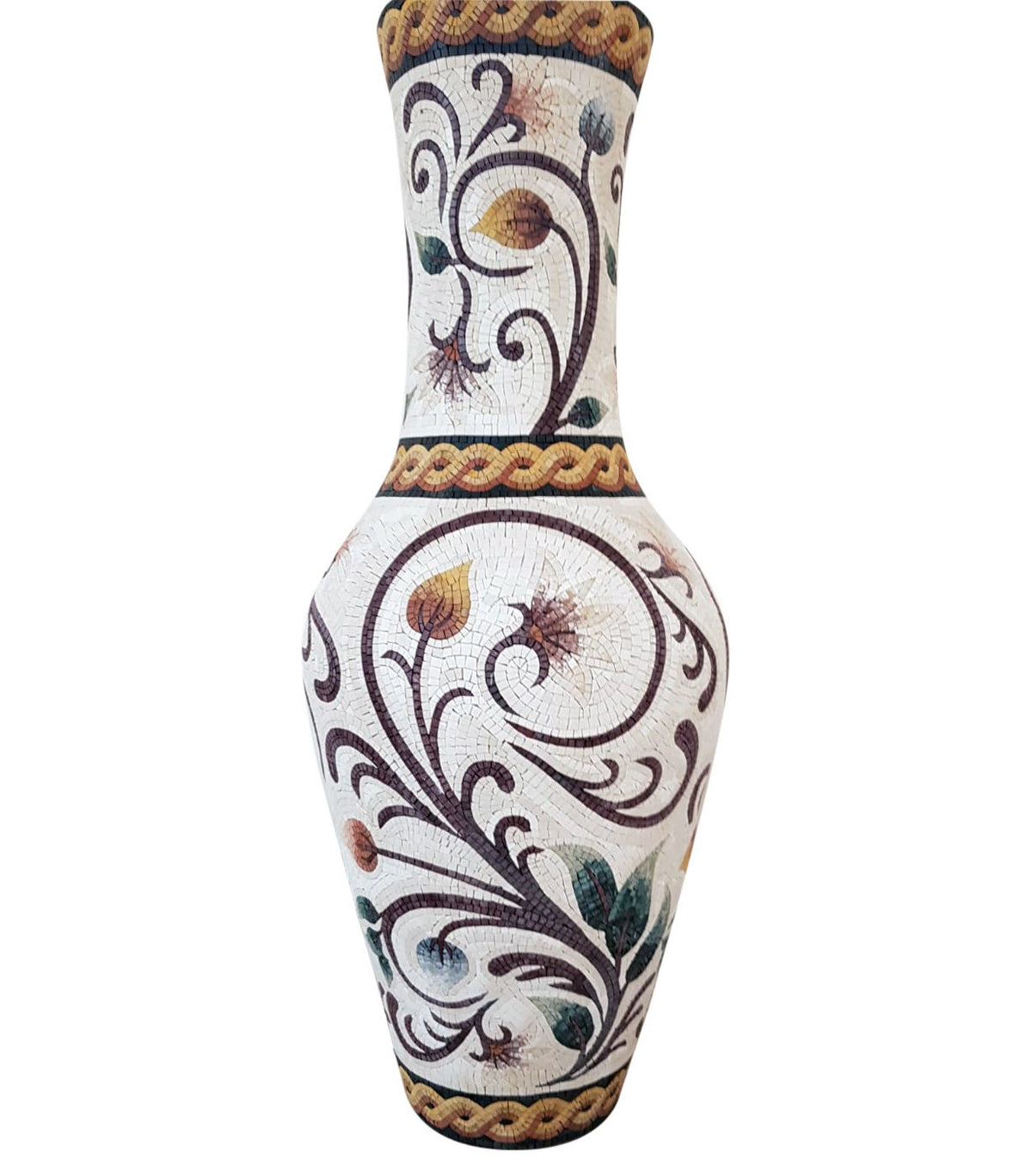 Handmade Marble Mosaic Vase: Floral Pattern Stone Vase