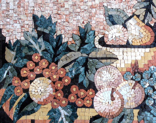 Handmade Marble Mosaic Wall Art: Fruit Medallion Tile Decor