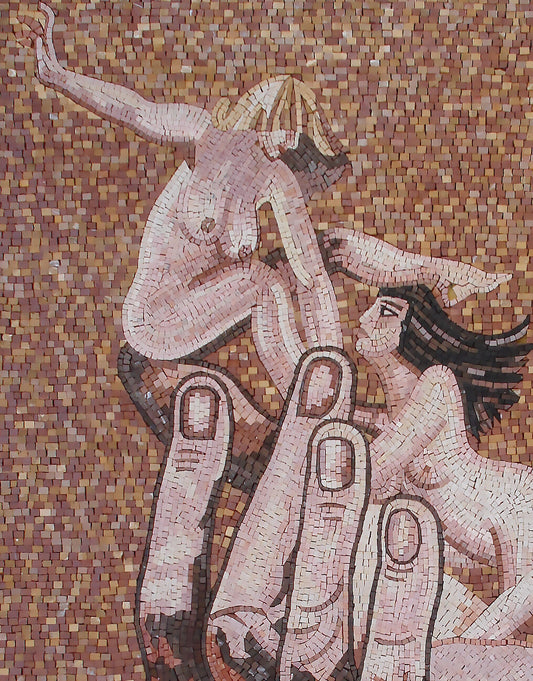 GODDESS MOSAICTILES | Four Nude Women Climbing On Hand Reproduction Mosaic Art Tiles | Italian Artist Mosaic Backsplash Tiles For Walls