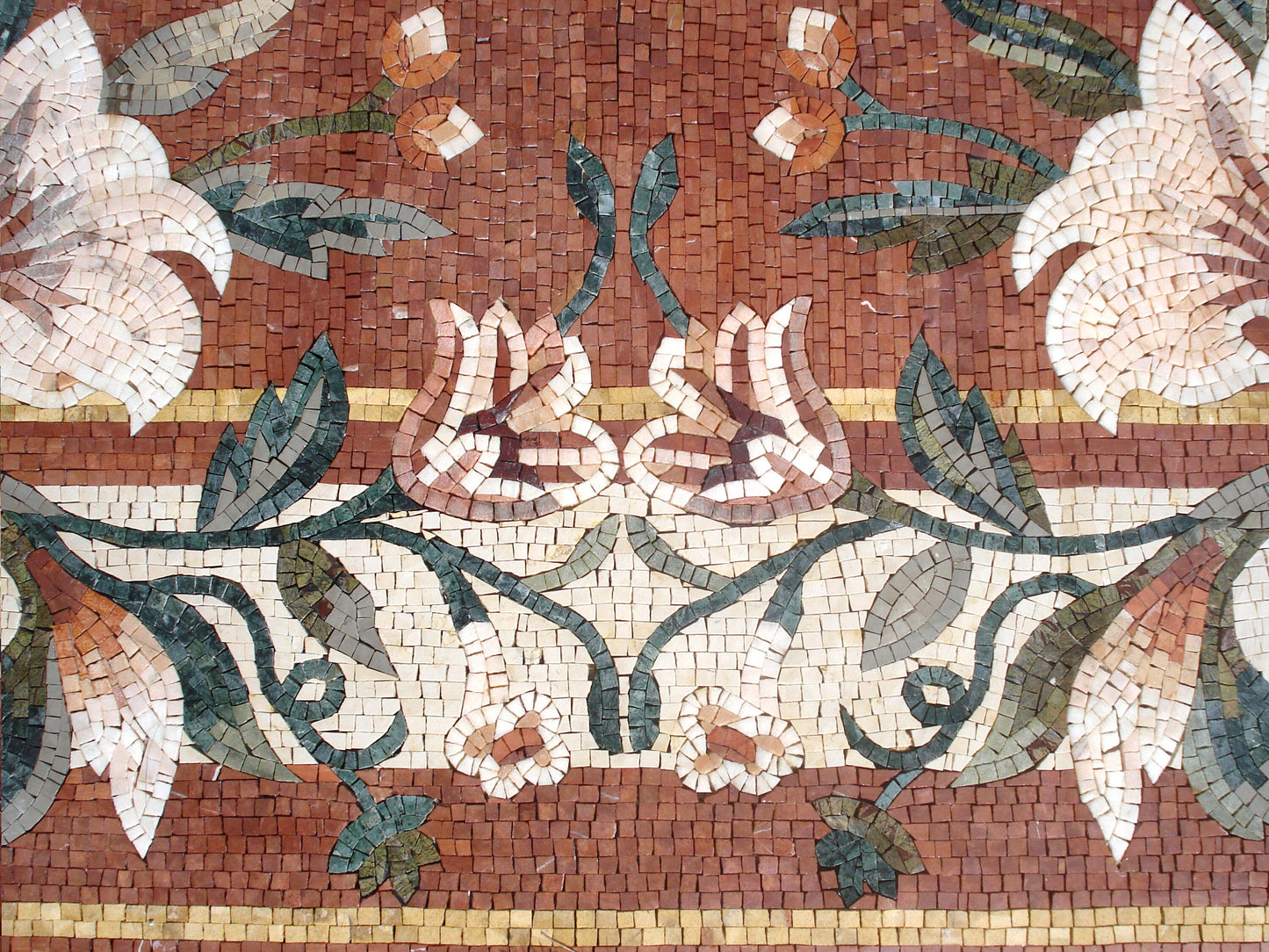 Floral Marble Stone Rug: Handmade Mosaic Carpet (96” x 80")