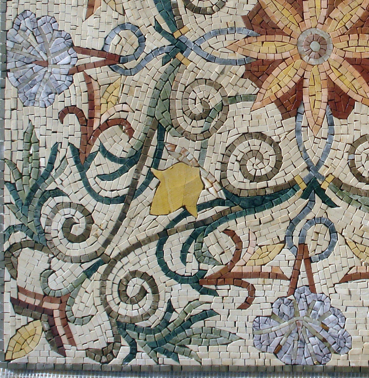 Floral Medallion Mosaic Tile: 32" Square Marble Inlay