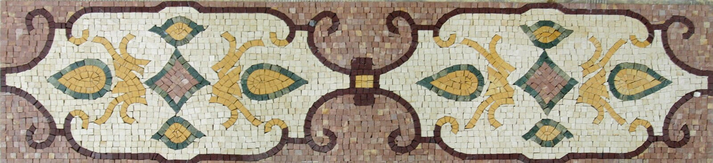 Floral Mosaic Border: Geometric Marble Wall Art (8"x40")