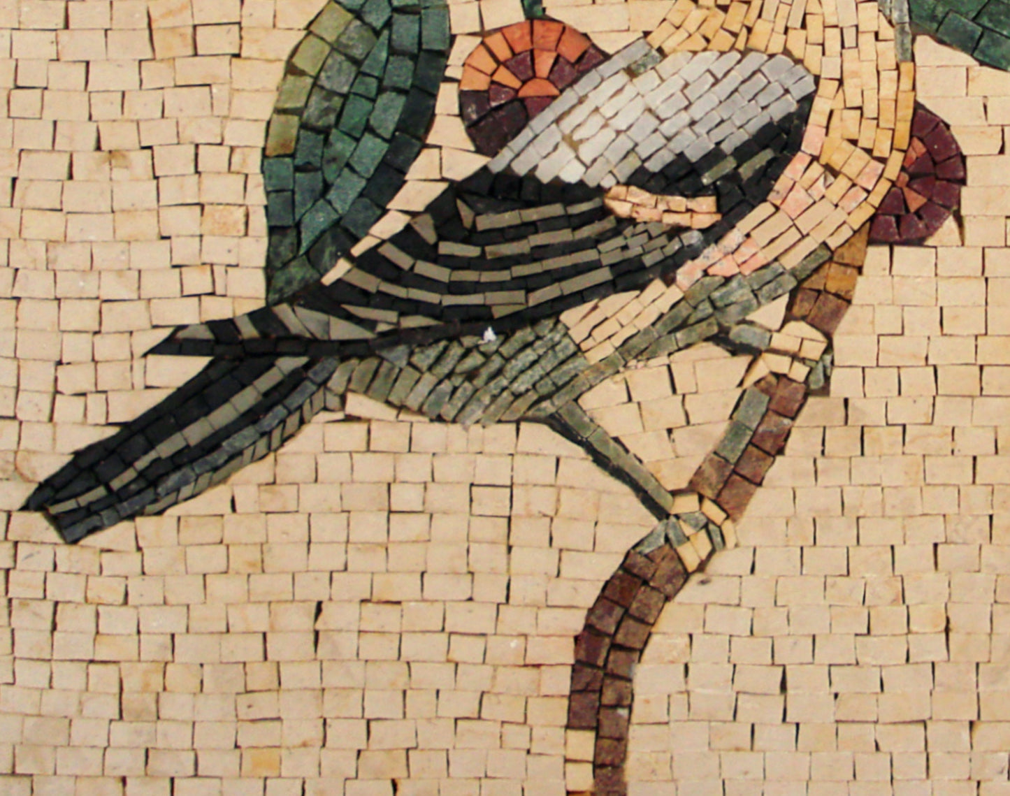 Handmade Bird Mosaic Tile Art: Colorful Marble Wall Decor (16x16)