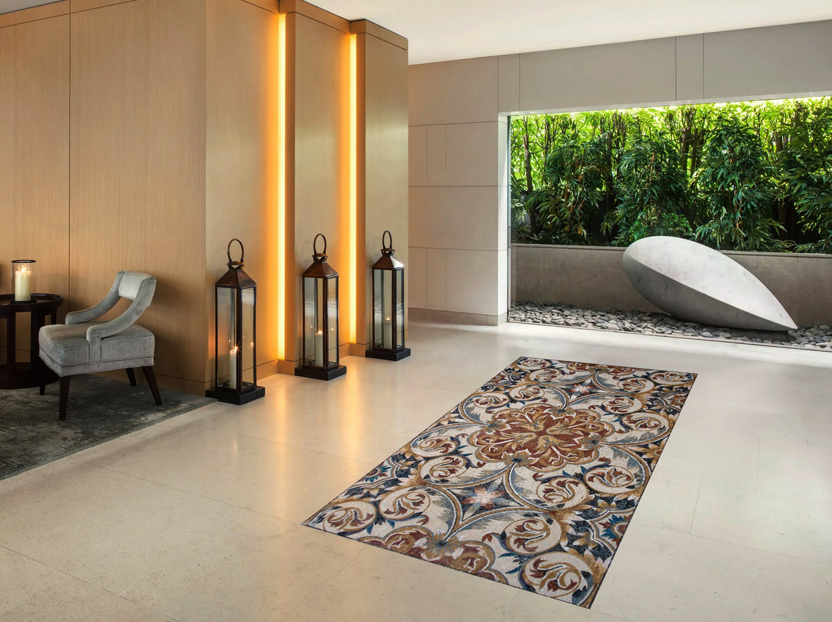 Handmade Marble Mosaic Rug: Natural Stone Medallion