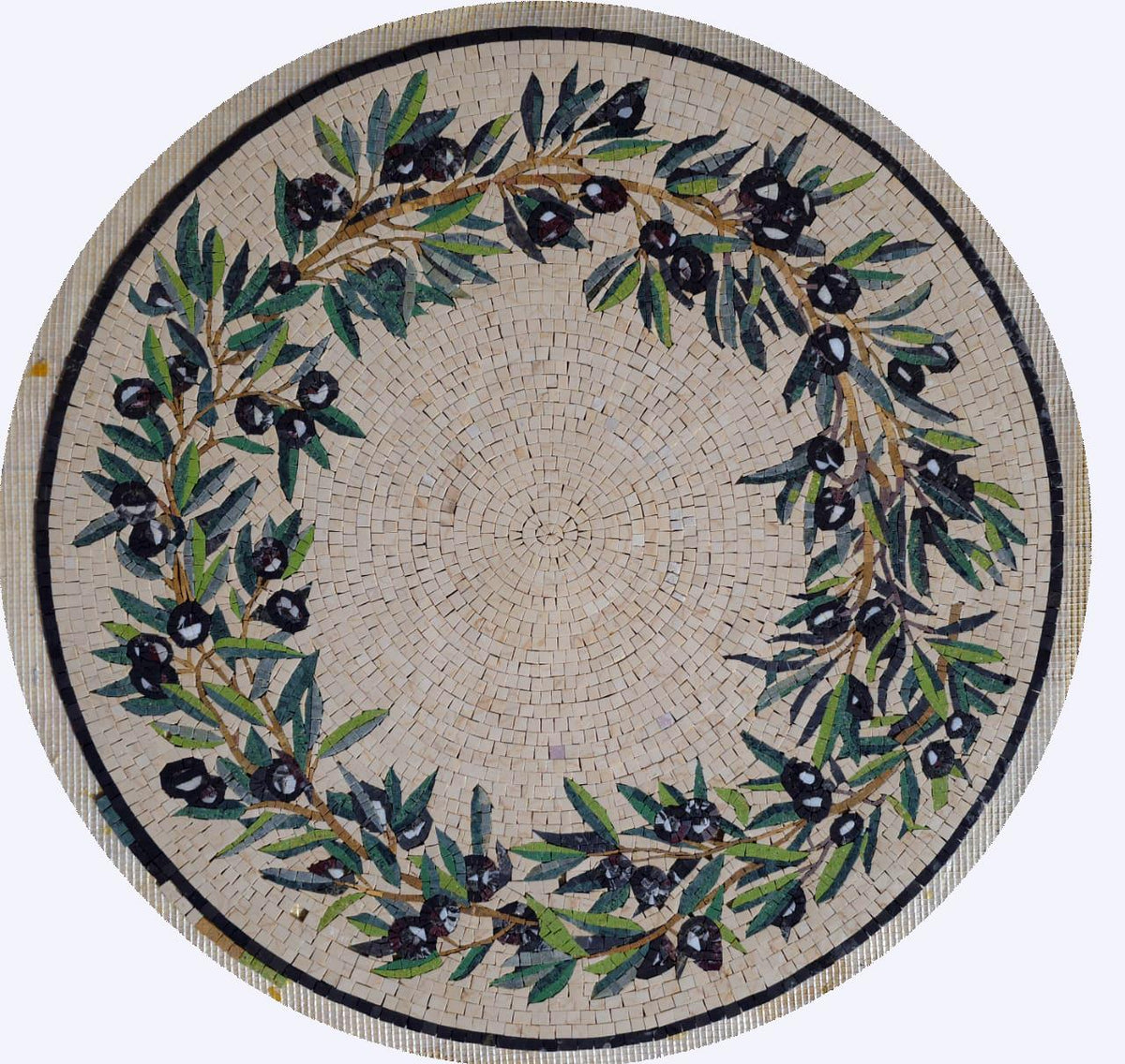 32" Olive Tree Branches Medallion Marble Mosaic Art Tile Décor - Customization available