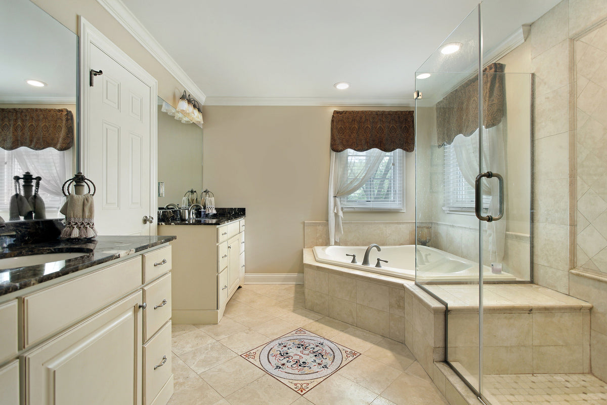 Handmade Floral Mosaic Tile: Geometric Marble Mural (32x32)