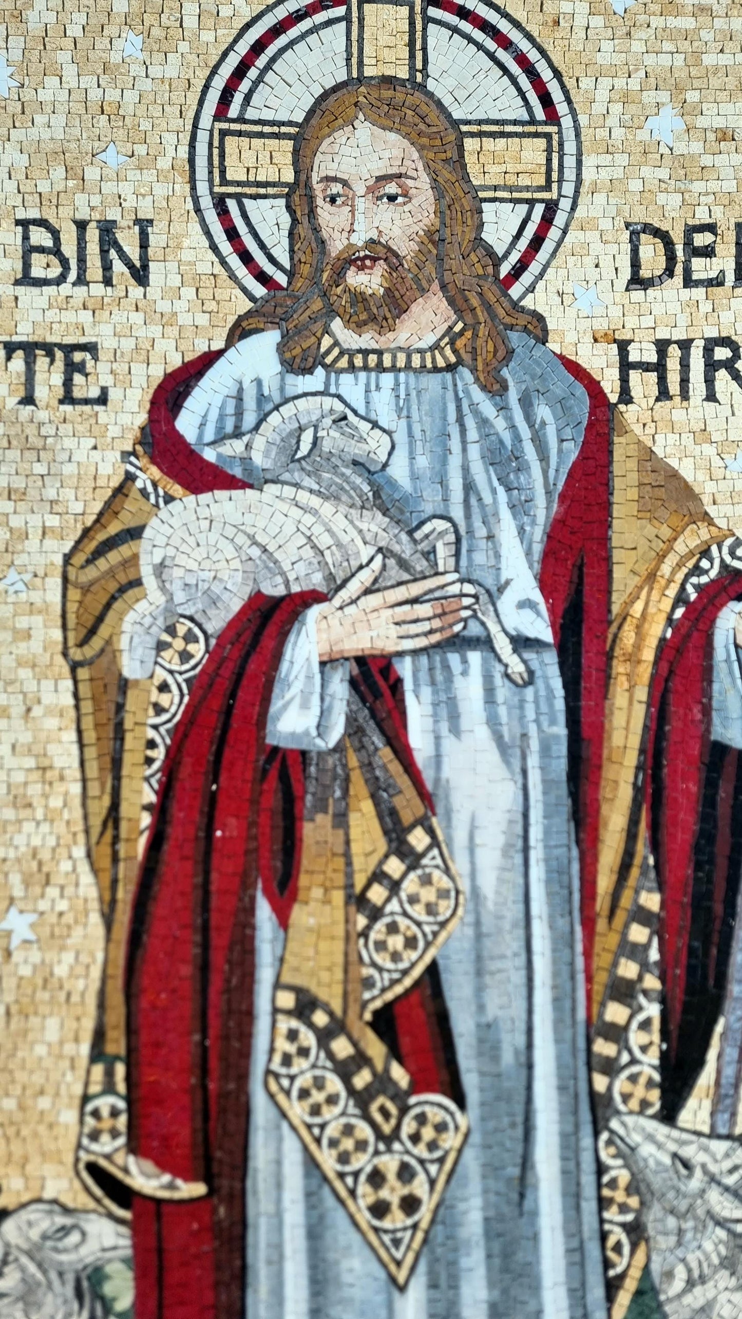 64x40 Jesus Holding Sheep Mosaic Wall Art – The Good Shepherd, Religious Home Decor, Customization available