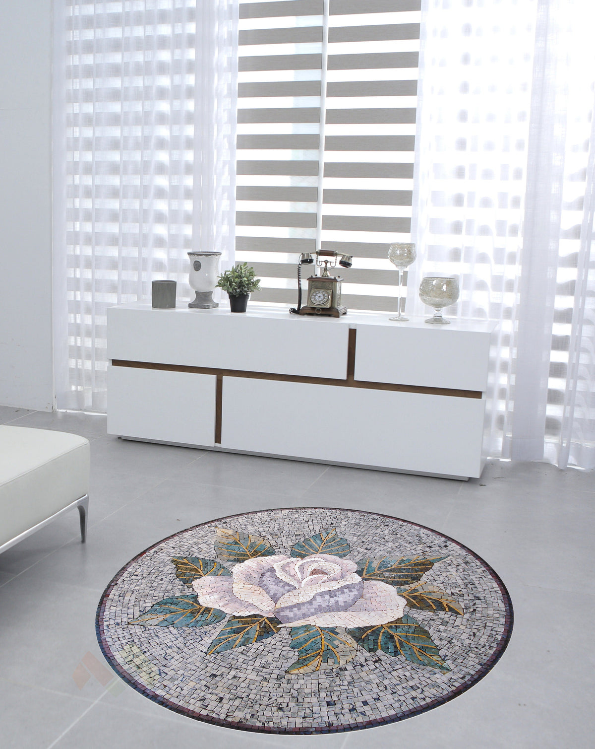Handmade Marble Rose Mosaic Art: 23" Floral Wall Decor