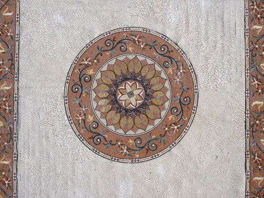 Handmade Square Medallion Stone Rug: Modern Mosaic Carpet
