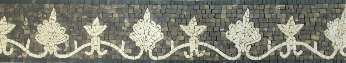 Botanical Mosaic Tile Border: White Floral Art, 40"x6"