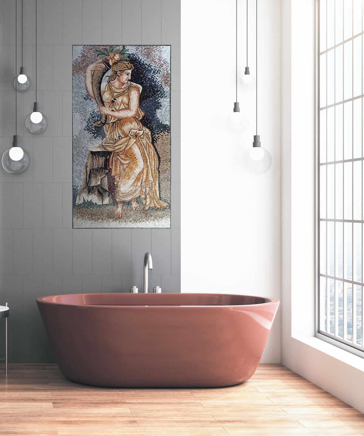 Handmade Goddess Ceres Mosaic Mural: Roman Art Tile