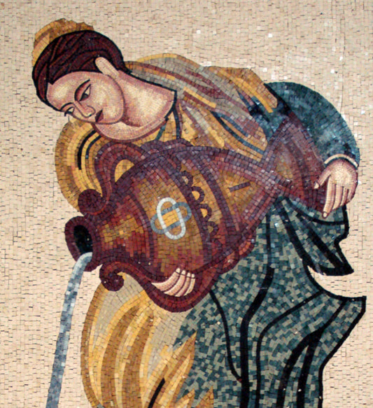 Handmade Marble Mosaic Tile: Woman Carrying Hydria Reproduction Art