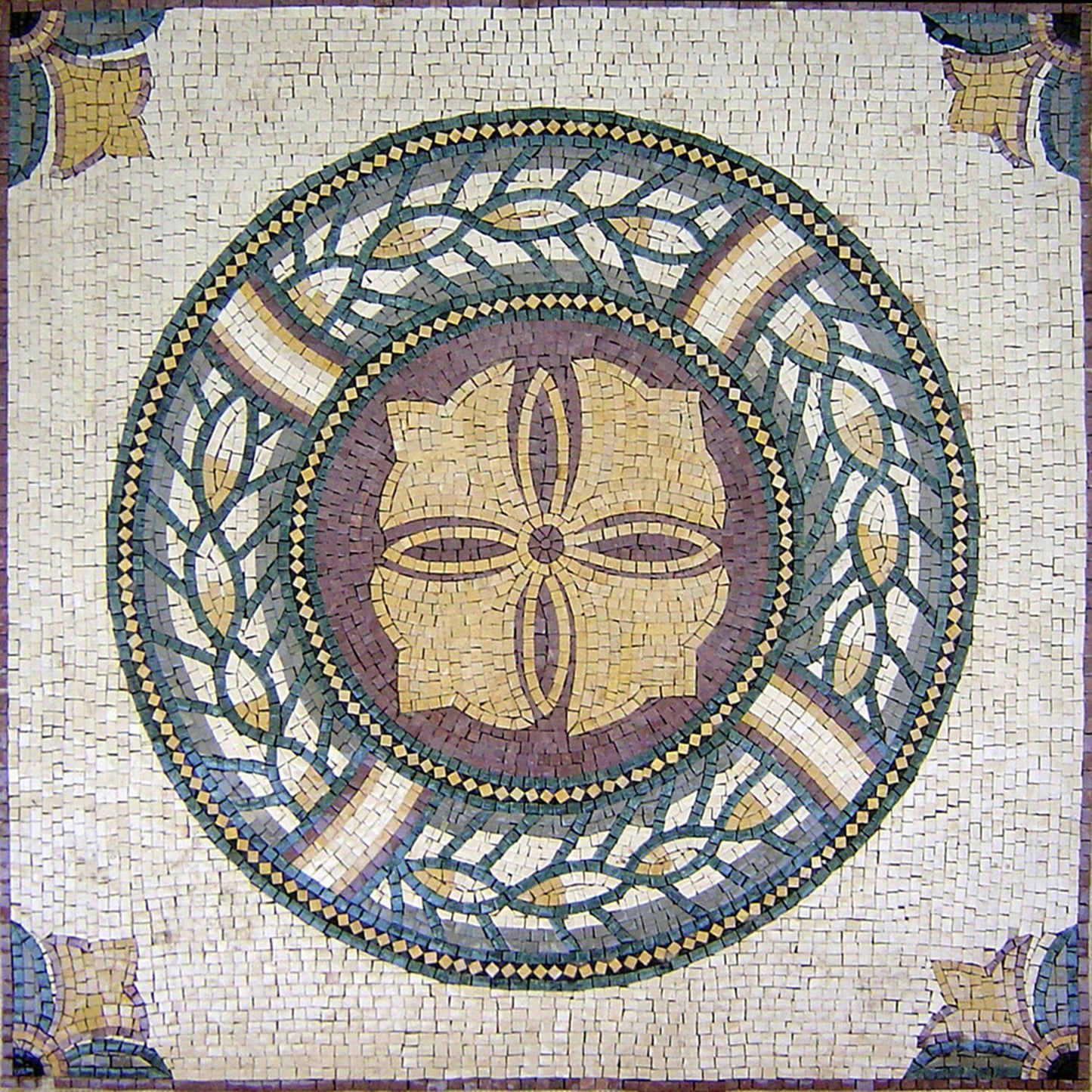 Floral Mosaic Tile: 40" Square Marble Mural, Indoor/Outdoor
