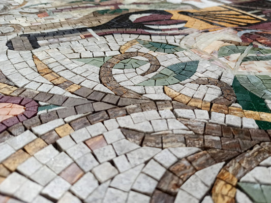 Tuscan Wine Mosaic: Handmade Marble Still Life Backsplash (24” x 16")