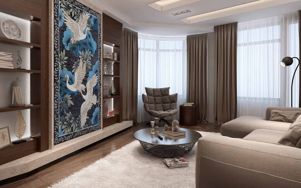 Handmade Swans Marble Mosaic Tile Artwork (55” x 32")