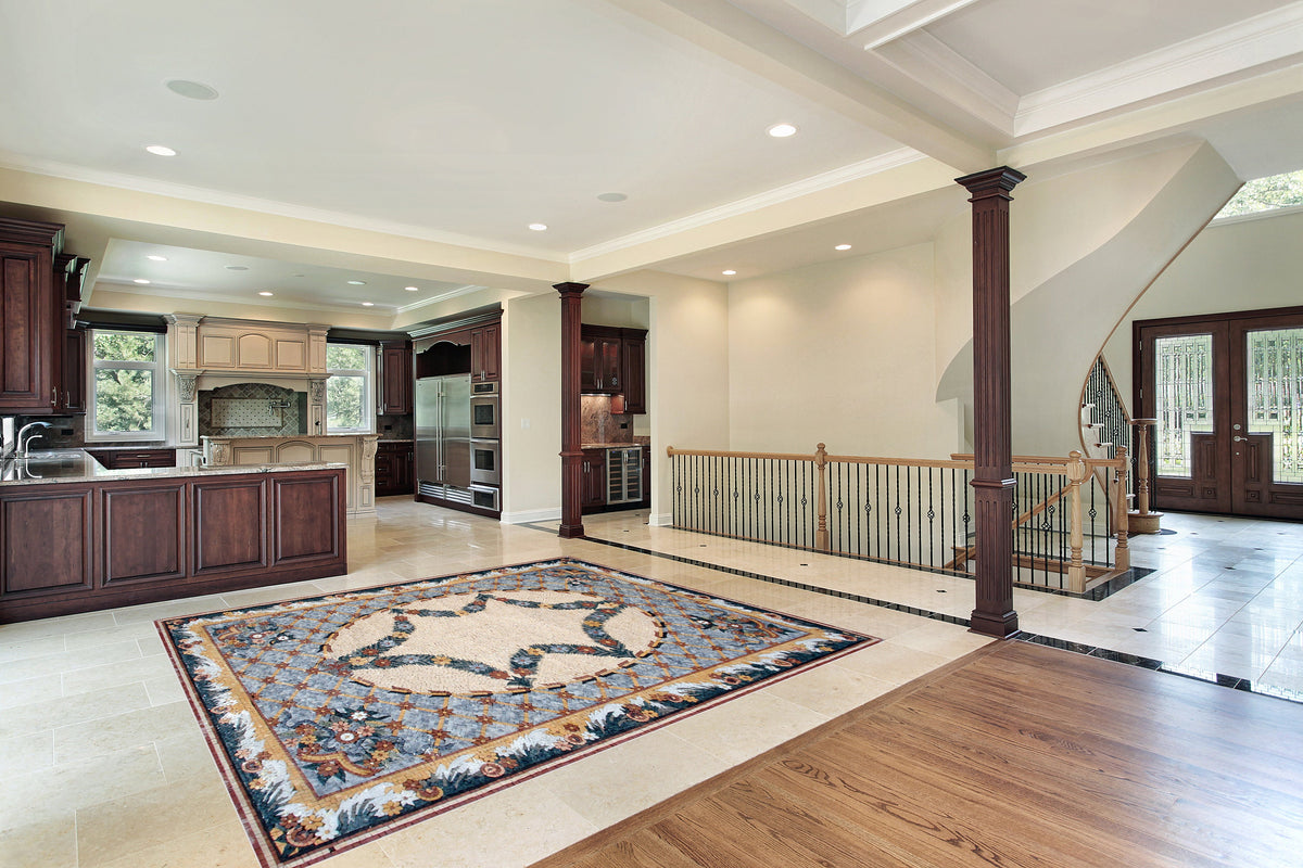 Floral Marble Stone Rug: Handmade Flower Pattern Carpet