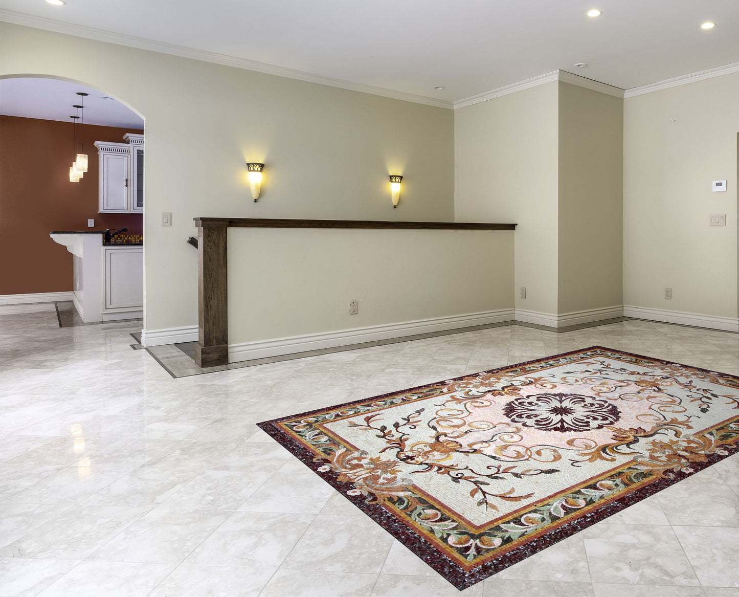 Floral Marble Mosaic Tile Rug: Handmade Stone Art