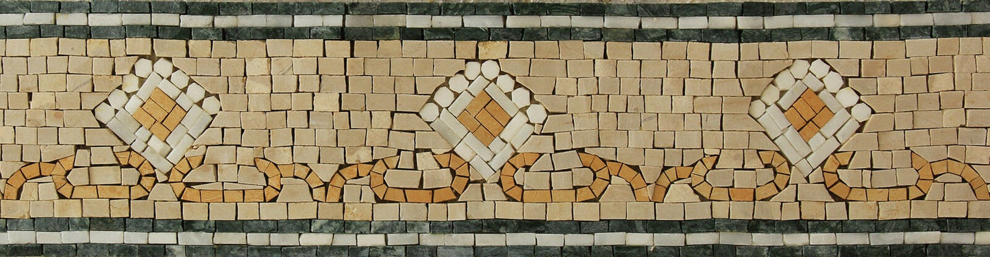 Floral Mosaic Border: White & Yellow Marble Tiles (40x6")