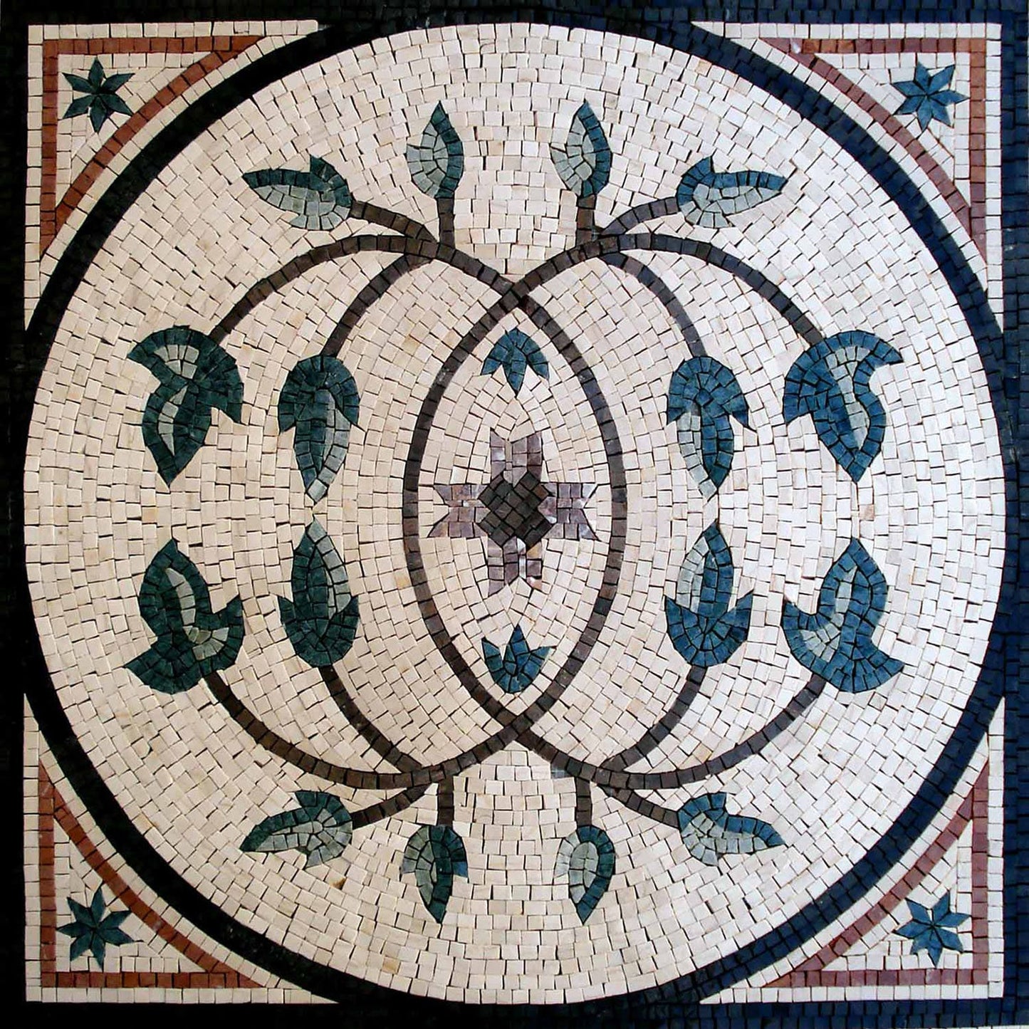 Botanical Marble Mosaic Tile Medallion - 32" Indoor/Outdoor Art