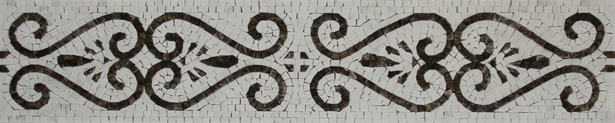 Botanical Mosaic Border: Marble Tile Art, Interior Decor (40x6")