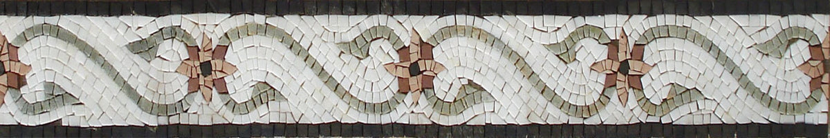 Floral Marble Mosaic Tile Border: 40" x 6" Botanical Art