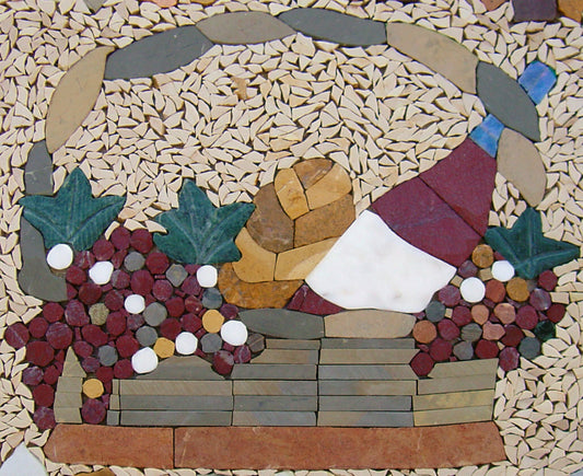 Handmade Wine Basket Mosaic Tile Art: Kitchen Backsplash Decor