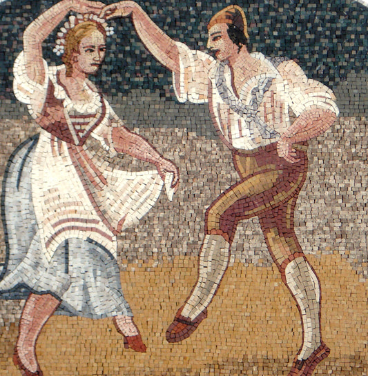 Handmade Marble Mosaic Tile Art: Couple Dancing Portrait, 52”x32”
