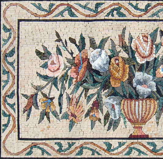 Handmade Marble Mosaic: Flower Bouquet in Vase Art (40"x24")