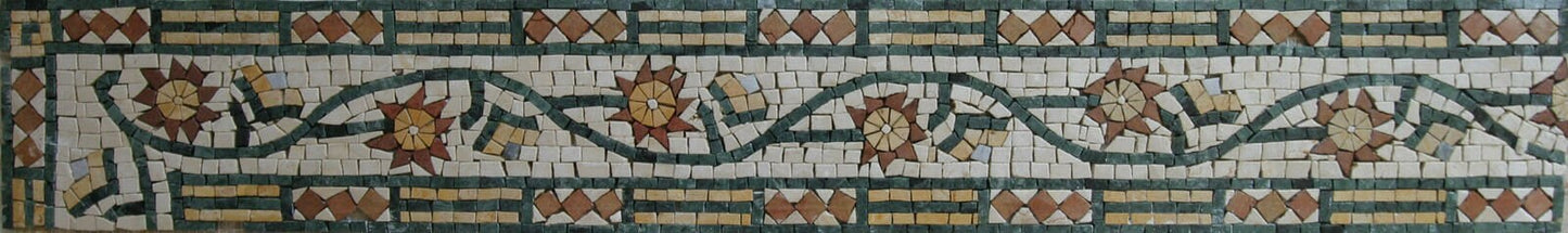 Floral Mosaic Tile Border: Botanical Leaves, Living Room Decor (40x6")